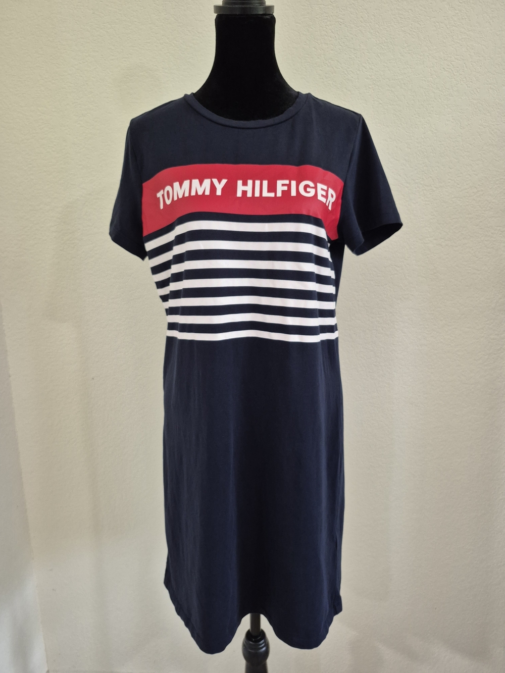 Tommy Hilfiger Navy Tee Dress with Red & White Stripes
